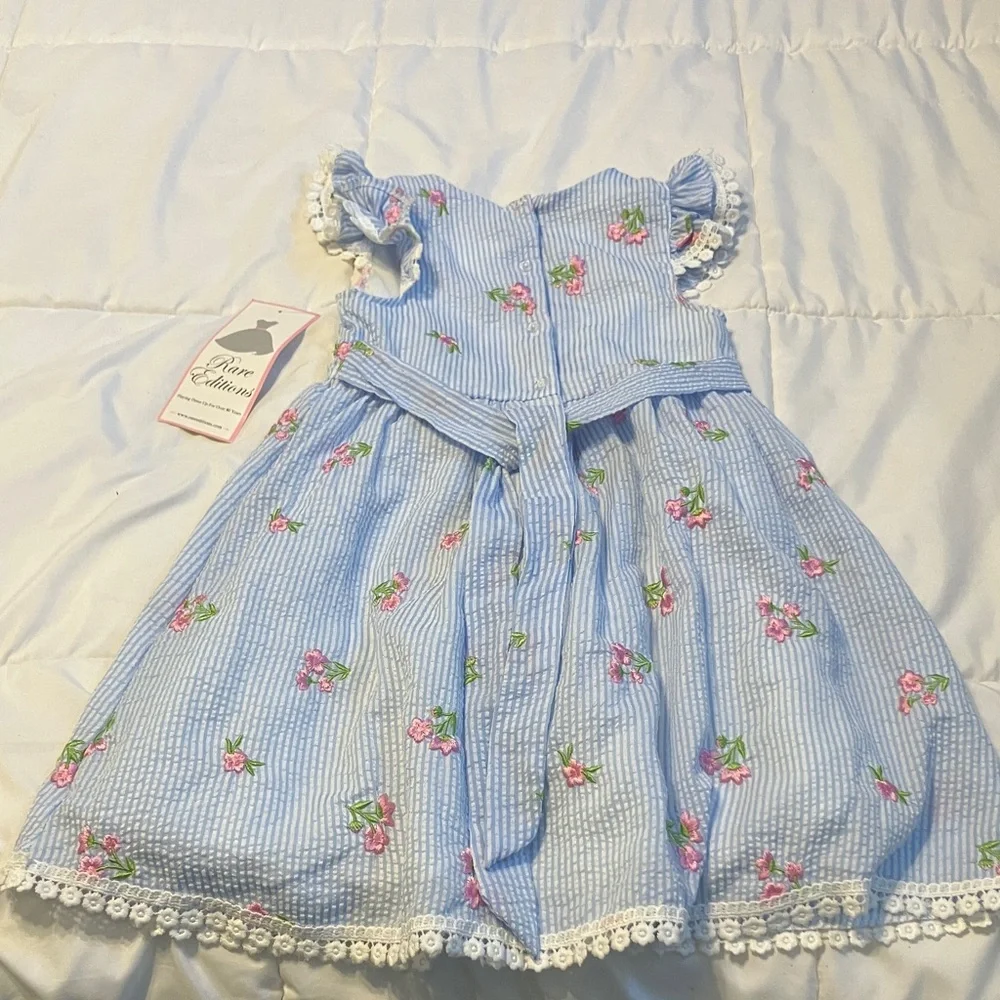 Rare Editions Striped Blue and Pink Floral Dress - Picture 7 of 7